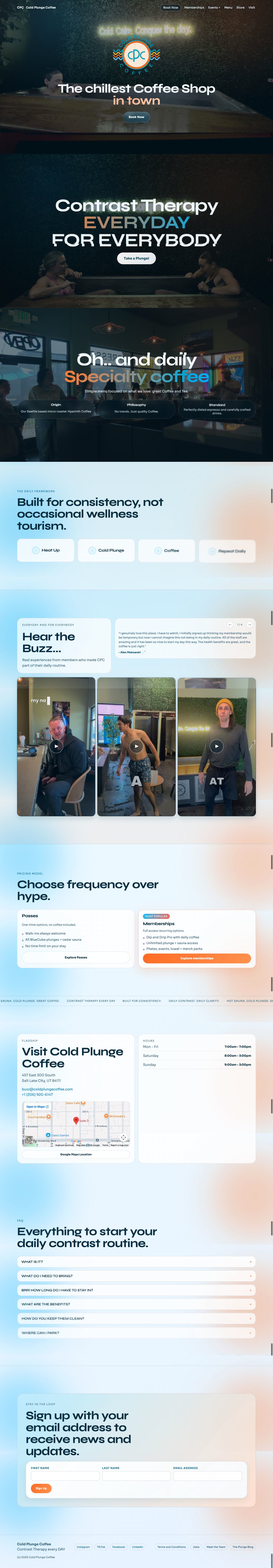 Cold Plunge Coffee website scroll preview