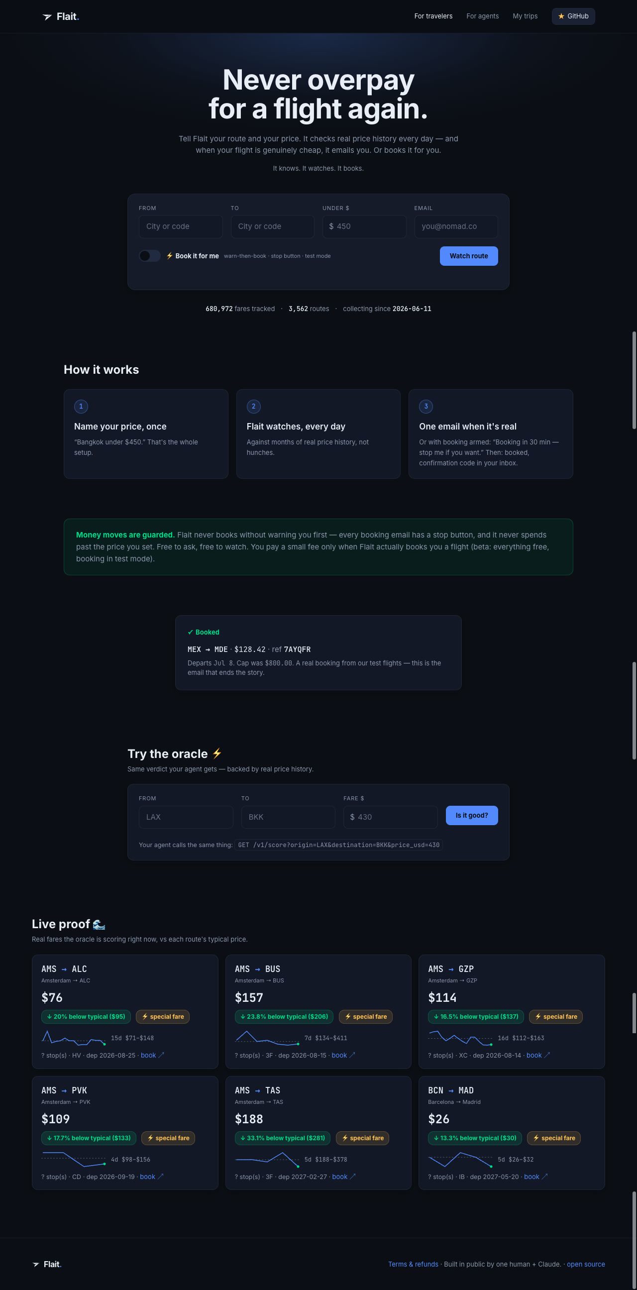 Flait Booking Agent website scroll preview